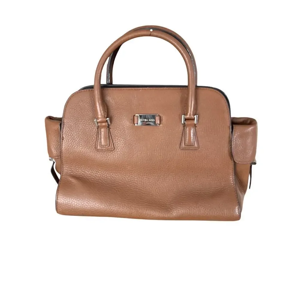 Michael Kors Brown Pebbled Leather Satchel Silver Hardware